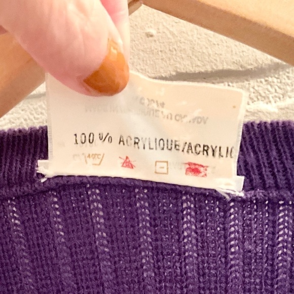 Vintage 80s Knit Dress Midi Secretary Purple Longsleeve Button down Pockets 14 - Picture 7 of 11